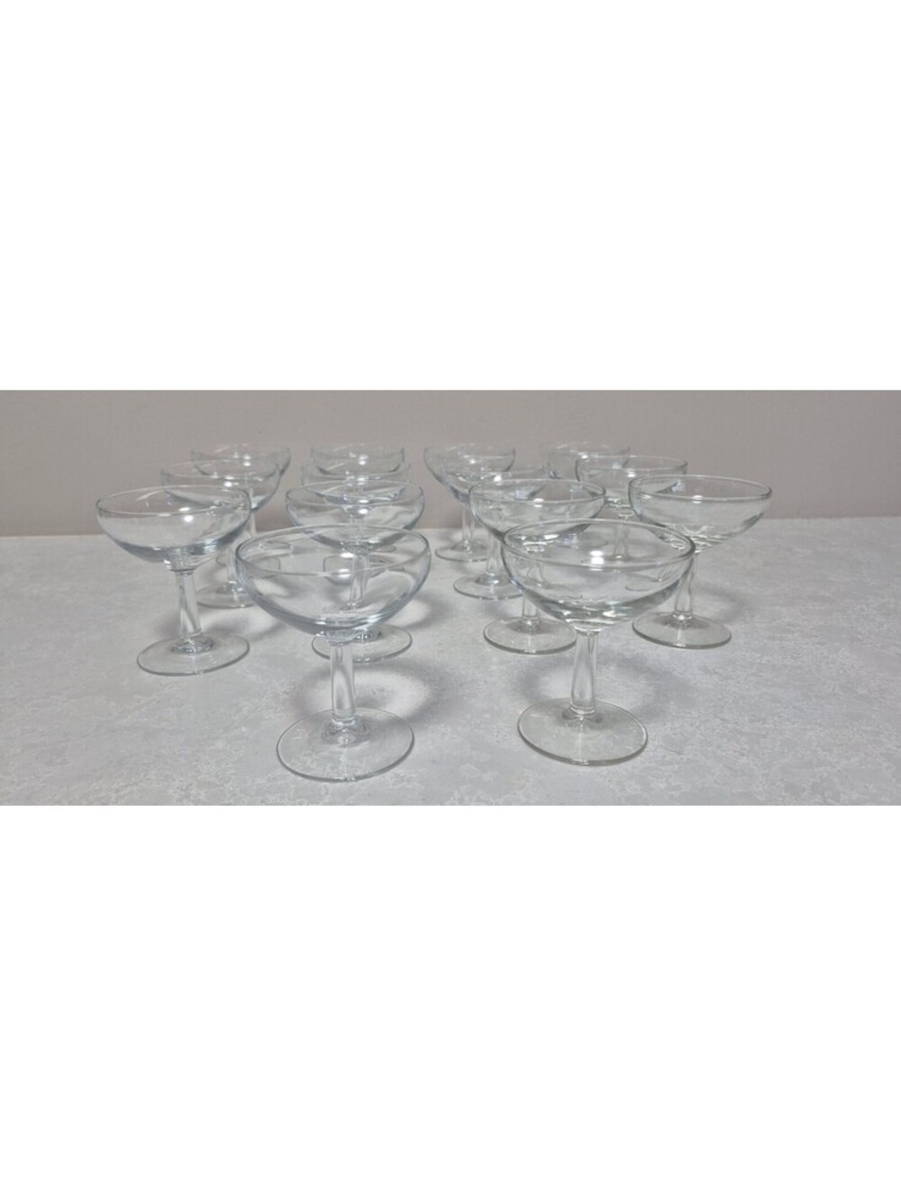 Vintage Clear Glass Champagne Coupe Cocktail Glasses Bulk Set of 14 France